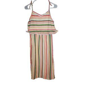 Roxy Girl's Size XL 14 Sleeveless Dress Striped Green Coral Tan White Midi NEW